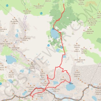 Itinéraire Clarabide, Gourgs Blancs, Spijeoles depuis le refuge du Portillon, distance, dénivelé, altitude, carte, profil, trace GPS