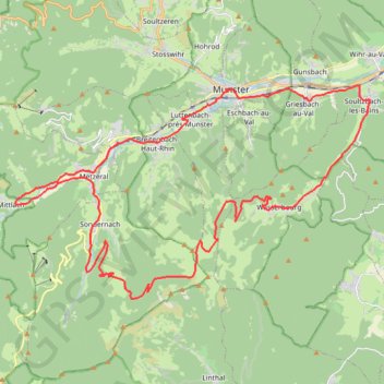 Itinéraire Wasserbourg - Col du Petit Ballon - Sondernach - Munster - Wasserbourg, distance, dénivelé, altitude, carte, profil, trace GPS
