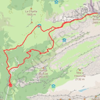 Itinéraire Tête de Bossetan, distance, dénivelé, altitude, carte, profil, trace GPS