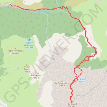 Itinéraire Grand Armet - Combe Nord (Taillefer - Matheysine), distance, dénivelé, altitude, carte, profil, trace GPS