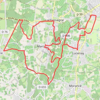 Itinéraire Circuit VTT lucenay-Alix-Lachassagne-Marcy, distance, dénivelé, altitude, carte, profil, trace GPS