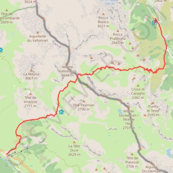 Itinéraire Val Maira - Chambeyron J1 - Larche Chiappera, distance, dénivelé, altitude, carte, profil, trace GPS