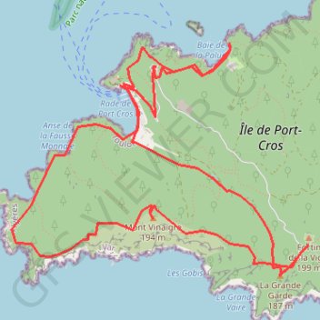 Itinéraire Sentier des Crêtes - Port-Cros, distance, dénivelé, altitude, carte, profil, trace GPS