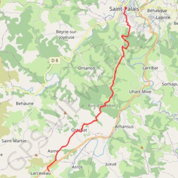 Itinéraire Saint Palais - Larceveau par le chemin de Saint Jacques GR65, distance, dénivelé, altitude, carte, profil, trace GPS