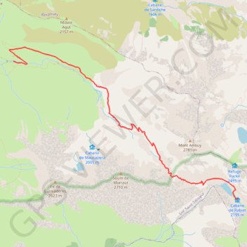 Itinéraire Cabane de Rabiet depuis granges de Budéraous, distance, dénivelé, altitude, carte, profil, trace GPS