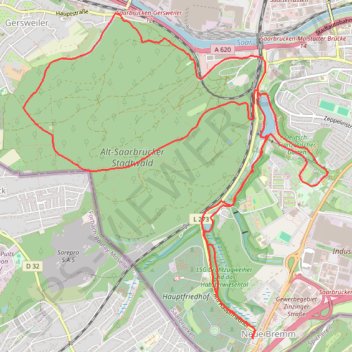 Itinéraire Boucle au départ du cimetière de Sarrebruck, distance, dénivelé, altitude, carte, profil, trace GPS