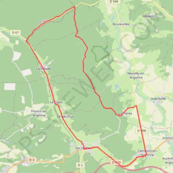Itinéraire Balade au pays de l'arbre roi - Clermont-en-Argonne, distance, dénivelé, altitude, carte, profil, trace GPS