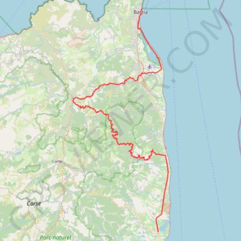 Itinéraire E06 - Aléria - Basti, distance, dénivelé, altitude, carte, profil, trace GPS