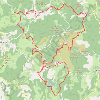 Itinéraire Ganezande Puy des Borderies Le peuch, distance, dénivelé, altitude, carte, profil, trace GPS
