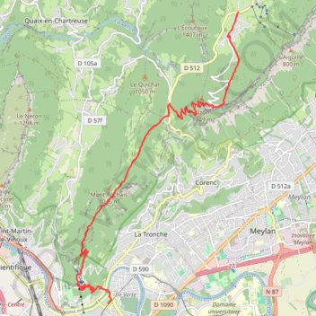 Itinéraire Grenoble - Bastille - Col de Vence - Saint Eynard - Sappey en Chartreuse, distance, dénivelé, altitude, carte, profil, trace GPS