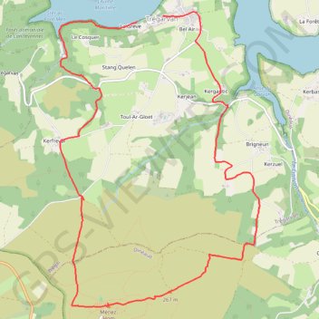Itinéraire Crozon, de Trégarvan au Ménez-Hom, distance, dénivelé, altitude, carte, profil, trace GPS