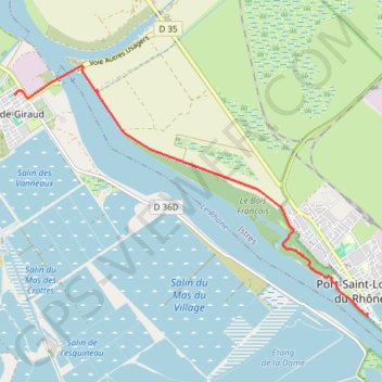 Itinéraire Sur les rives du Rhône - de Salin-de-Giraud à Port-Saint-Louis-du-Rhône, distance, dénivelé, altitude, carte, profil, trace GPS