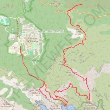 Itinéraire Luminy Col de la Gineste, distance, dénivelé, altitude, carte, profil, trace GPS