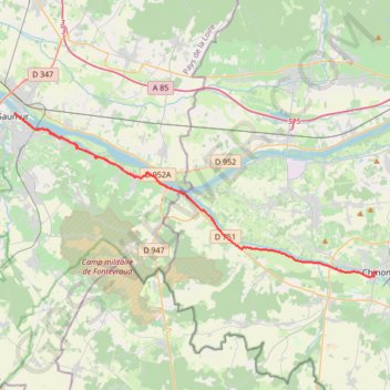 Itinéraire 7 Saumur-Chinon 29.50 km, distance, dénivelé, altitude, carte, profil, trace GPS