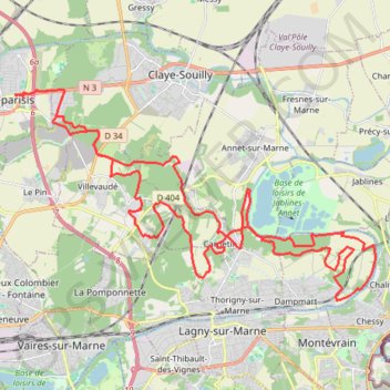 Itinéraire Grand V à Villeparisis, distance, dénivelé, altitude, carte, profil, trace GPS