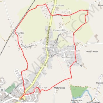 Itinéraire Autour de Plouaret, distance, dénivelé, altitude, carte, profil, trace GPS