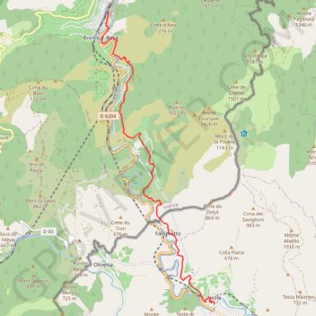 Itinéraire Airole-Breil, distance, dénivelé, altitude, carte, profil, trace GPS