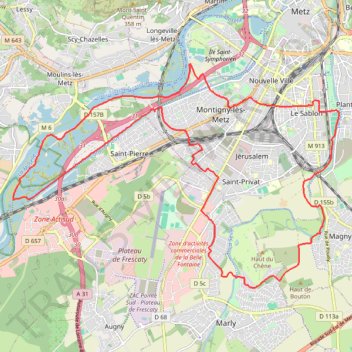 Itinéraire Vélo Metz - Marly - Moulins, distance, dénivelé, altitude, carte, profil, trace GPS