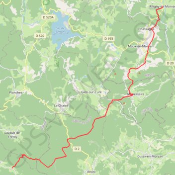 Itinéraire Les Brenets Alligny en Morvan 3, distance, dénivelé, altitude, carte, profil, trace GPS