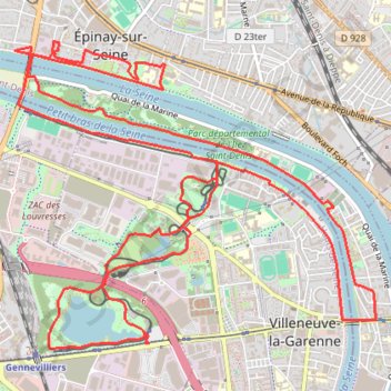 Itinéraire Parc des Chanteraines - Parc de L'Ile Saint Denis, distance, dénivelé, altitude, carte, profil, trace GPS