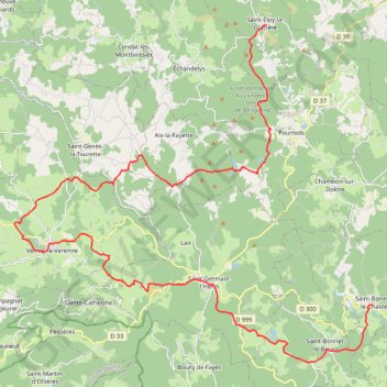 Itinéraire haut forez - J1 - trace, distance, dénivelé, altitude, carte, profil, trace GPS