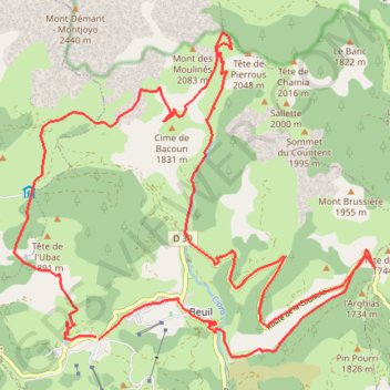 Itinéraire Col des Moulines, Tour Valberg - Beuil par les crêtes, distance, dénivelé, altitude, carte, profil, trace GPS