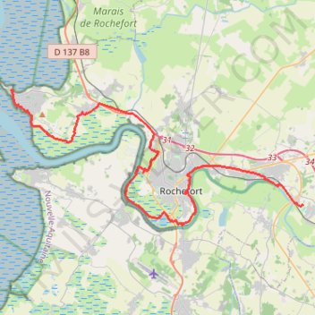 Itinéraire Fouras vers Rochefort Flow 38 kms, distance, dénivelé, altitude, carte, profil, trace GPS