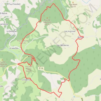 Itinéraire Puy Saumon - Chamberet, distance, dénivelé, altitude, carte, profil, trace GPS