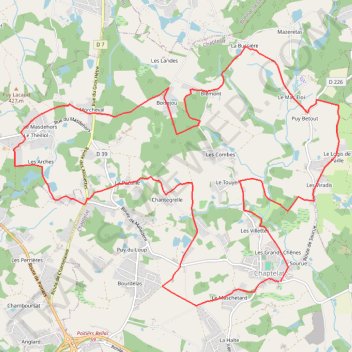 Itinéraire Loopi_Chaptelat_CircuitCollineCatalacoise, distance, dénivelé, altitude, carte, profil, trace GPS