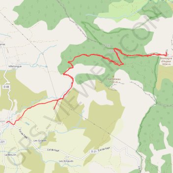 Itinéraire Montagne d'Aujour, distance, dénivelé, altitude, carte, profil, trace GPS