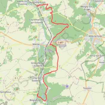 Itinéraire De Boutigny à Boigneville, distance, dénivelé, altitude, carte, profil, trace GPS