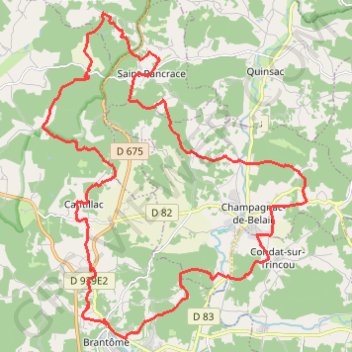 Itinéraire Brantome VTT, distance, dénivelé, altitude, carte, profil, trace GPS