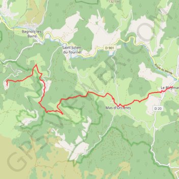 Itinéraire Sur le Gr 68 Le Bleymard - Auriac, distance, dénivelé, altitude, carte, profil, trace GPS