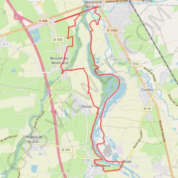 Itinéraire Du Barrage de Villerest au Barrage de Grangent en 10 boucles - Pont de Montrond-les-Bains - Pont de Rivas, distance, dénivelé, altitude, carte, profil, trace GPS