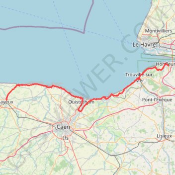 Itinéraire Honfleur à Bayeux, distance, dénivelé, altitude, carte, profil, trace GPS
