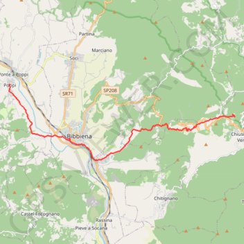 Itinéraire De la Chiusa della Verna à Poppi, distance, dénivelé, altitude, carte, profil, trace GPS