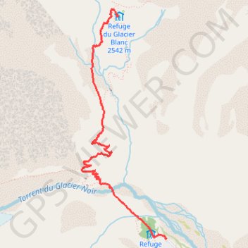 Itinéraire Montée au ref du Glacier Blanc, distance, dénivelé, altitude, carte, profil, trace GPS