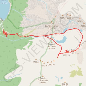 Itinéraire Pic de la Pala Gespadera, bony d'Aigüissi, Pala Alta de Sarradé depuis Cavallers, distance, dénivelé, altitude, carte, profil, trace GPS