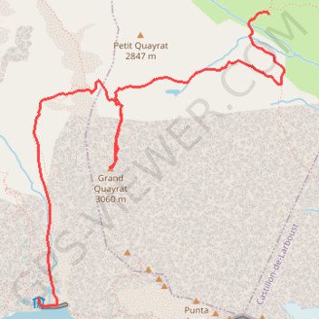 Itinéraire Grand Quayrat en traversée de la cabane de Prat Lastoué au Portillon, distance, dénivelé, altitude, carte, profil, trace GPS