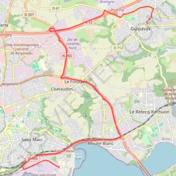 Itinéraire véhicules guipavas-brest, distance, dénivelé, altitude, carte, profil, trace GPS