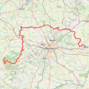 Itinéraire Vitré - Forêt de Brocéliande, distance, dénivelé, altitude, carte, profil, trace GPS
