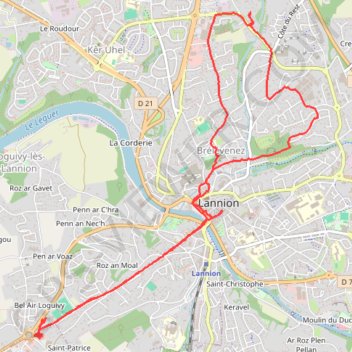 Itinéraire Lannion, distance, dénivelé, altitude, carte, profil, trace GPS