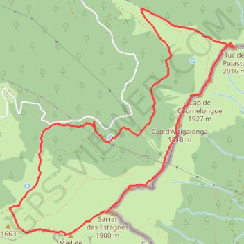 Itinéraire Tuc de Poujastou en circuit depuis la RF de Herran, distance, dénivelé, altitude, carte, profil, trace GPS
