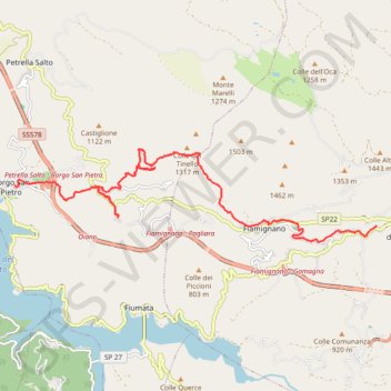 Itinéraire De Fiamignano à Borgo San Pietro, distance, dénivelé, altitude, carte, profil, trace GPS