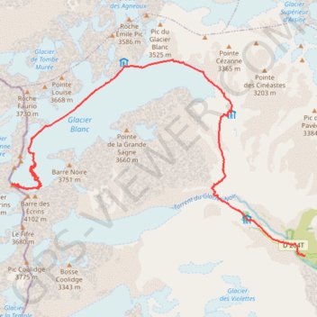 Itinéraire Dome des écrins, distance, dénivelé, altitude, carte, profil, trace GPS