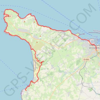 Itinéraire GR22 - De Cherbourg à Flamanville, distance, dénivelé, altitude, carte, profil, trace GPS
