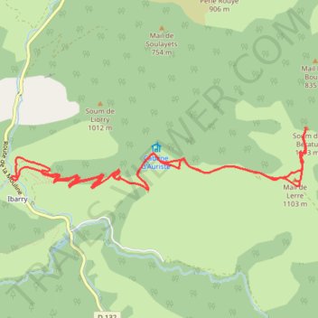 Itinéraire Mail de Lerre et Soum de Beratu depuis La Mouline, distance, dénivelé, altitude, carte, profil, trace GPS