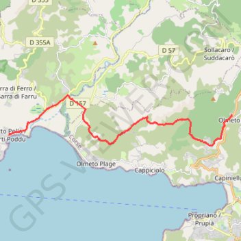 Itinéraire Corse du sud, Porto-Pollo Olmeto, distance, dénivelé, altitude, carte, profil, trace GPS