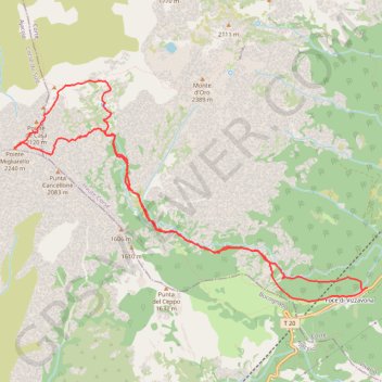Itinéraire Punta Migliarello Face Est, distance, dénivelé, altitude, carte, profil, trace GPS