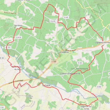 Itinéraire LIGNIERES SONNEVILLE, distance, dénivelé, altitude, carte, profil, trace GPS